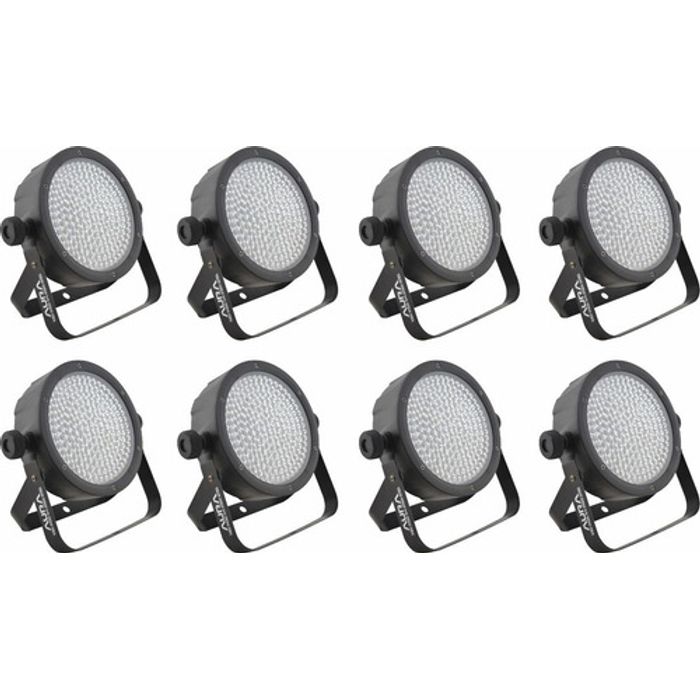 KIT 8 REFLETOR LED TEK PAR 64 SLIM 177 LEDS 10MM RGB BIVOLT DMX AURA
